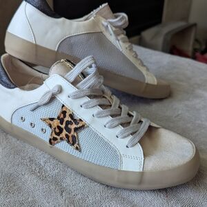 ShuShop White and Leopard Star Sneakers